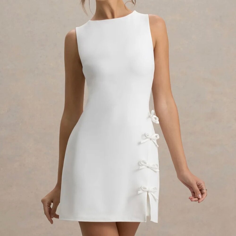 Club L London White Mini Dress with Side Bow Details